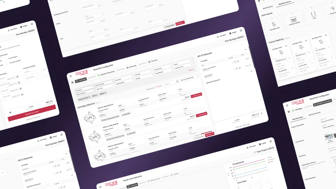 Product selection list from HAWE configuration tool on tablet
